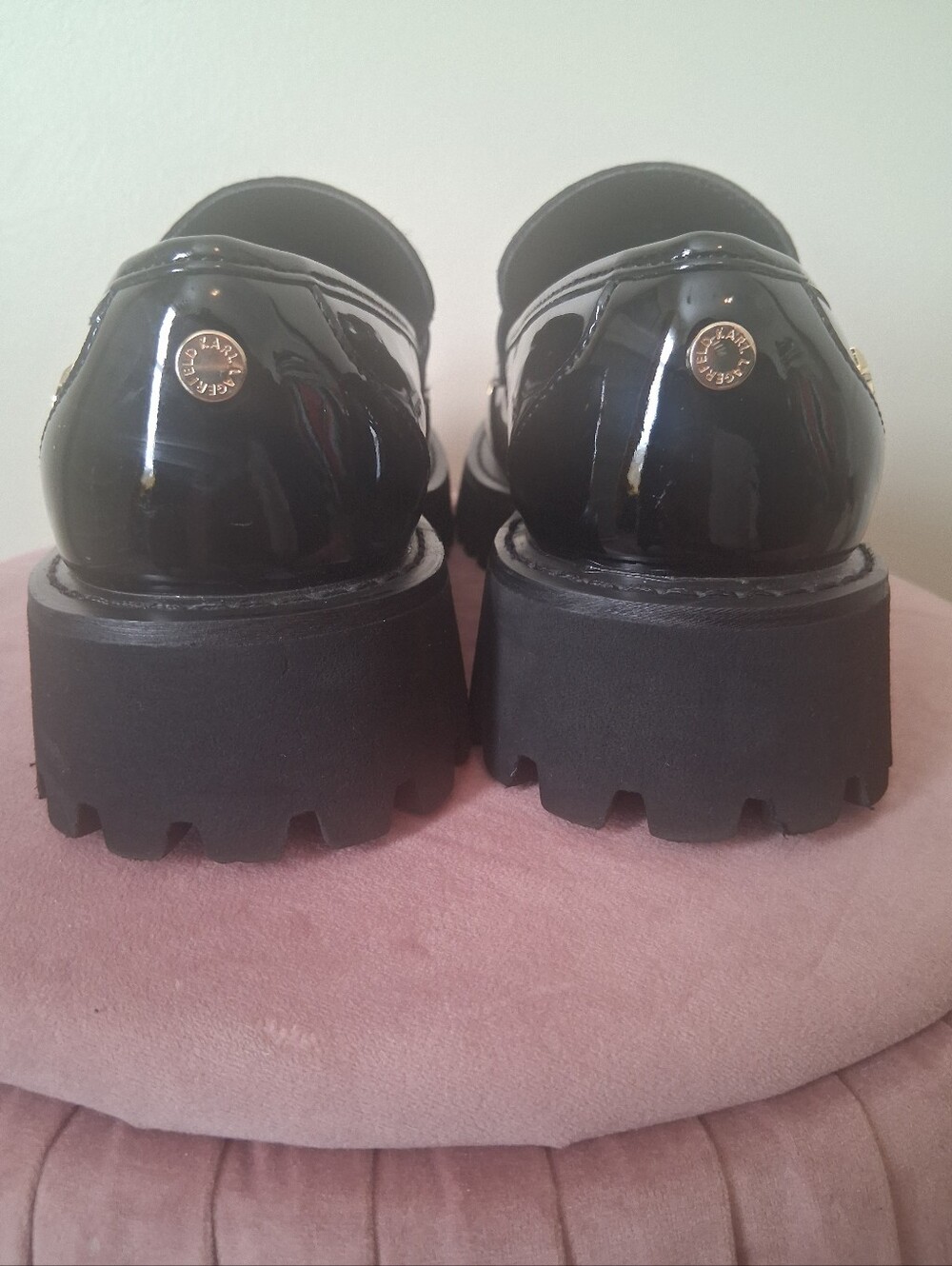 KARL LAGERFELD PARIS Gaston Rocker Almond Toe Patent Leather Lug Loafers Size 8 - Picture 8 of 11